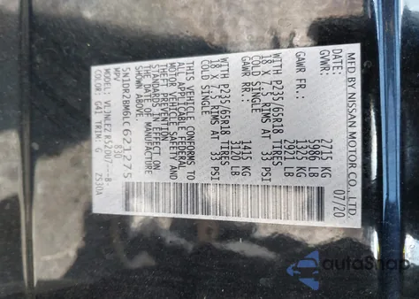 2020 Nissan Pathfinder Sv 4Wd z USA, uszkodzony, nr VIN 5N1DR2BM6LC621275